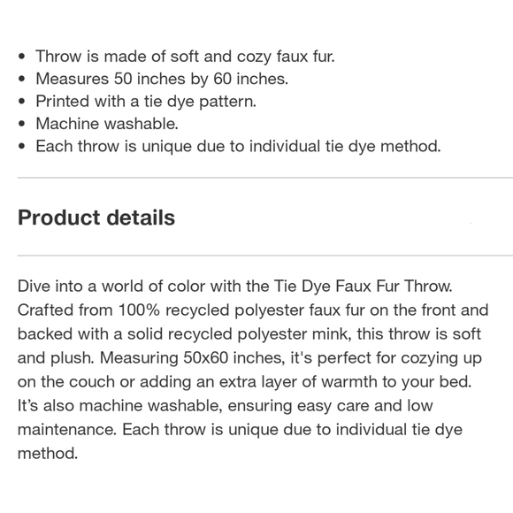 Makers Collective NWT Faux Fur Tie Dye Throw Blanket - Picture 6 of 7